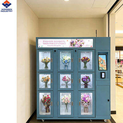 Qualité Distributeur automatique de fleurs intelligent Winnsen avec écran LCD de 19 pouces, humidification, refroidissement et porte à fermeture automatique en double vitrage usine